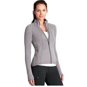 Athleta Criss Cross Hope Fitted Zip Up Gray Double Herringbone Jacket Sx XXS